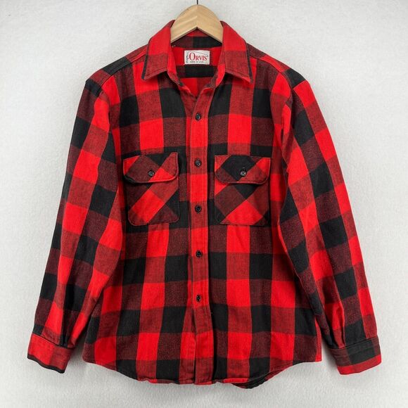 Orvis Other - ORVIS Shirt Men M Wool Blend Flannel Buffalo Check Button Up Shacket Red USA VTG